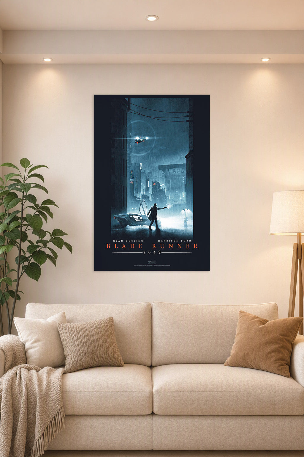 Blade Runner 2049 Movie in a bright living room above a beige sofa.