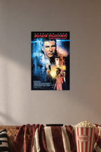 Blade Runner in a cozy movie room above a brown sofa with popcorn.