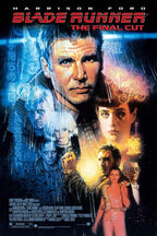 Blade Runner The Final Cut poster features a central male portrait, neon signs, rain, and character collage in blue, orange, and red.