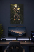 Bloodhound Apex Legends in a gaming desk setup above a monitor.