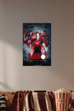 Bloodshot Movie Poster in a cozy movie room above a brown sofa with popcorn.