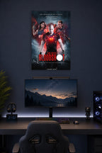 Bloodshot Movie Poster in a gaming desk setup above a monitor.