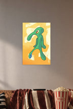 Bold and Brash in a cozy movie room above a brown sofa with popcorn.