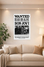 Bon Jovi Band in a bright living room above a beige sofa.