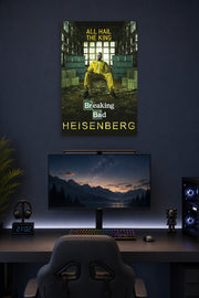 Breaking Bad Heisenberg in a gaming desk setup above a monitor.