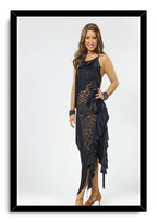 Bristol Palin framed wall art print portraying a smiling woman in a black lace and ruffle dance dress with heels.