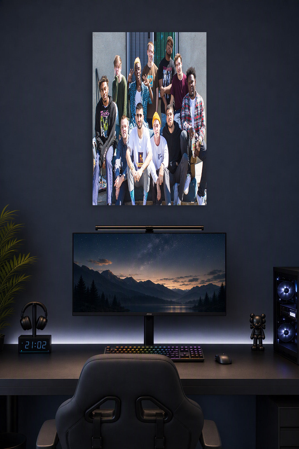 Brockhampton Music Collective in a gaming desk setup above a monitor.