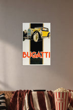 Bugatti Car Art Deco in a cozy movie room above a brown sofa with popcorn.