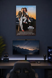 Bull Durham Movie Poster in a gaming desk setup above a monitor.