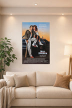 Bull Durham Movie Poster in a bright living room above a beige sofa.