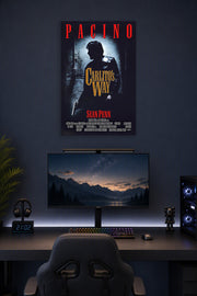 Carlito's Way Al Pacino in a gaming desk setup above a monitor.