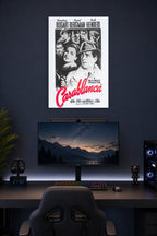 Casablanca Movie in a gaming desk setup above a monitor.