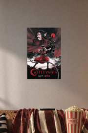 Castlevania in a cozy movie room above a brown sofa with popcorn.