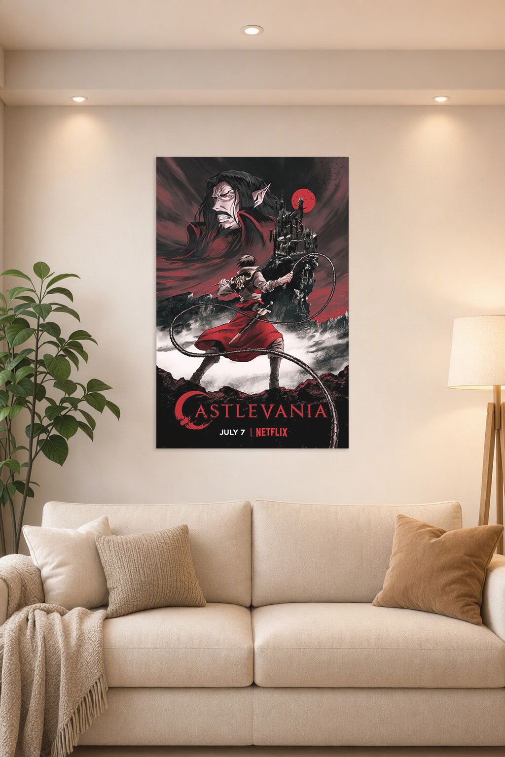 Castlevania in a bright living room above a beige sofa.