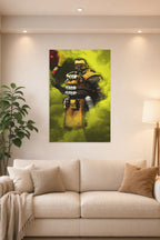 Caustic Apex Legends in a bright living room above a beige sofa.