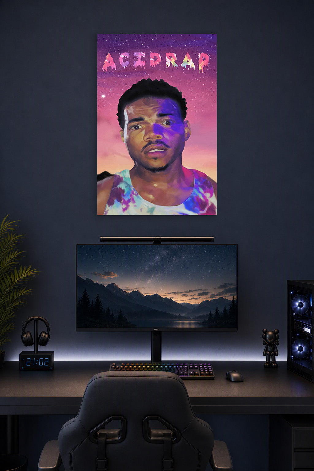 Chance the Rapper Acid Rap Album Art in a gaming desk setup above a monitor.