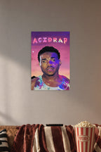 Chance the Rapper Acid Rap Album Art in a cozy movie room above a brown sofa with popcorn.