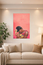 Chance the Rapper in a bright living room above a beige sofa.