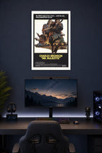 Charles Bronson Mr. Majestyk Movie Poster in a gaming desk setup above a monitor.