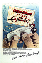 Cheech & Chong's Up in Smoke movie poster wall art print with hands rolling a joint, character faces, and scattered matches.