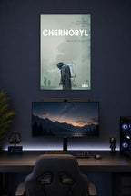 Chernobyl in a gaming desk setup above a monitor.