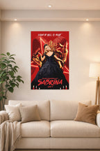 Chilling Adventures of Sabrina - Queen of Hell in a bright living room above a beige sofa.