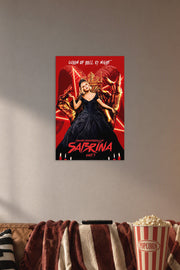 Chilling Adventures of Sabrina - Queen of Hell in a cozy movie room above a brown sofa with popcorn.