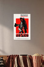 Clint Eastwood Dirty Harry Magnum Force in a cozy movie room above a brown sofa with popcorn.