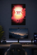 Cobra Kai in a gaming desk setup above a monitor.