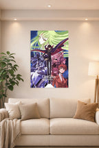 Code Geass Lelouch of the Rebellion in a bright living room above a beige sofa.