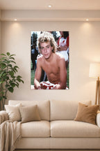 Corey Haim in a bright living room above a beige sofa.