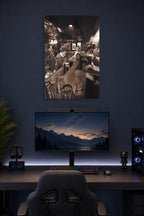 Cowboy Bebop Bar Scene in a gaming desk setup above a monitor.