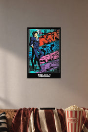 Cowboy Bebop in a cozy movie room above a brown sofa with popcorn.