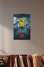 Crawl Movie Alligator Horror Flood in a cozy movie room above a brown sofa with popcorn.
