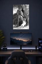 Creature From The Black Lagoon in a gaming desk setup above a monitor.