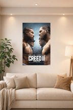 Creed II Movie in a bright living room above a beige sofa.