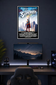 DC Superman 35th Anniversary Movie in a gaming desk setup above a monitor.