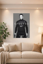 Daniel Craig James Bond 007 Spectre in a bright living room above a beige sofa.