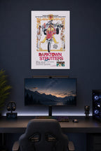 Darktown Strutters Movie Poster in a gaming desk setup above a monitor.