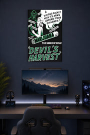 Devil's Harvest Anti-Marijuana Propaganda in a gaming desk setup above a monitor.