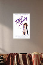 Dirty Dancing Movie in a cozy movie room above a brown sofa with popcorn.