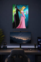 Disney Sleeping Beauty Maleficent Aurora Fairies Castle in a gaming desk setup above a monitor.