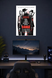 Django Unchained Movie Poster in a gaming desk setup above a monitor.