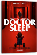Doctor Sleep canvas wall art print featuring a red corridor, a walking man, and a child on a tricycle.