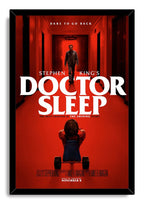 Doctor Sleep framed wall art print depicting a man in a crimson hallway facing a child on a tricycle.