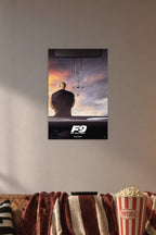 Dominick Toretto Fast & Furious in a cozy movie room above a brown sofa with popcorn.