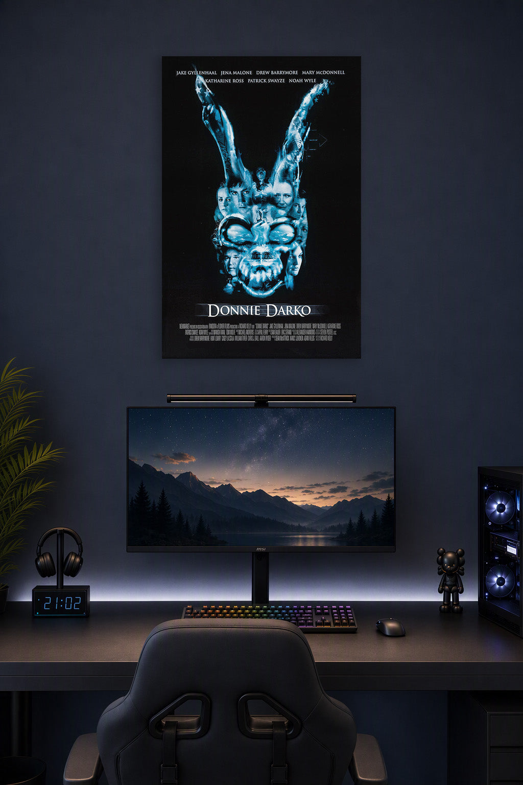 Donnie Darko Movies in a gaming desk setup above a monitor.