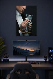 Downton Abbey Butler in a gaming desk setup above a monitor.