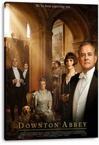 Downton Abbey canvas wall art print presents the ensemble in an amber-lit manor hall beneath vaulted arches.