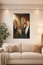 Downton Abbey in a bright living room above a beige sofa.